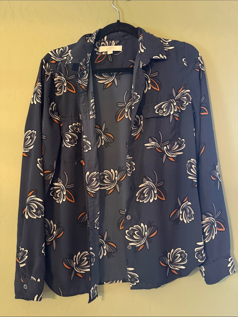 LOFT Navy Floral Print Button-Down Shirt